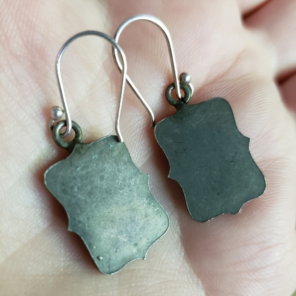 H Initial Engraved Antiqued Silver Dangle Earrings - Picture 6 of 6